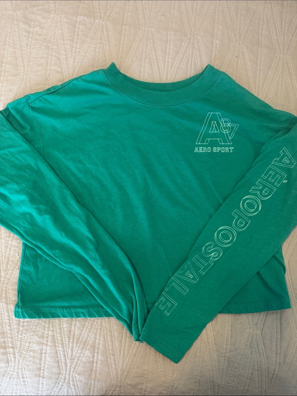 Aeropostale Teal Long Sleeve Crop Top with Sleeve Logo